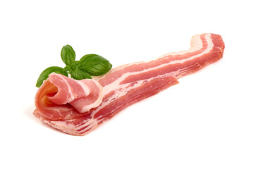 Smoked bacon slices, isolated on white background.