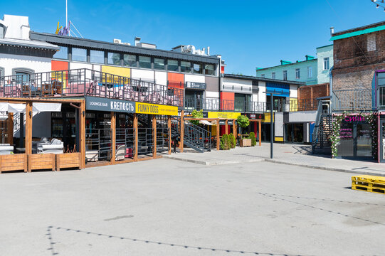 UFA, RUSSIA-May 09, 2023: Square in Art KVADRAT,  a private art space in Ufa, with an ensemble of buildings built in the late XIX &mdash; early XX centuries