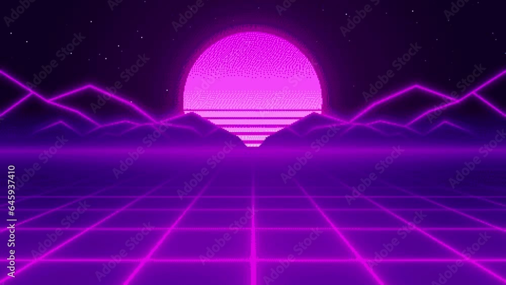 Poster universe retro futuristic 80's background 4k. synthwave wireframe net video loop. abstract digital b