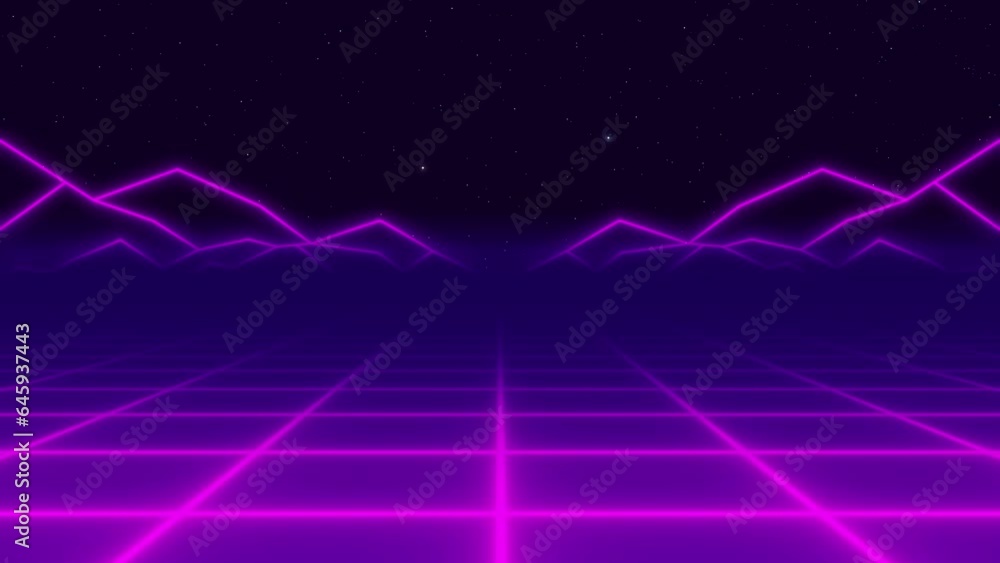 Poster universe retro futuristic 80's background 4k. synthwave wireframe net video loop. abstract digital b