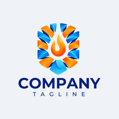 Colorful 3d style flame fire water oil shield security logo design