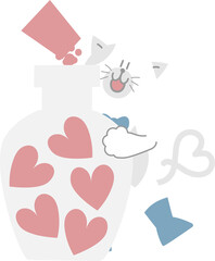 happy valentine's day with cat and jar of heart, love concept, flat png transparent element character design