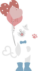 happy valentine's day with cat and heart balloon, love concept, flat png transparent element character design