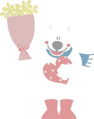 happy valentine's day with bear, flower and heart, love concept, flat png transparent element character design