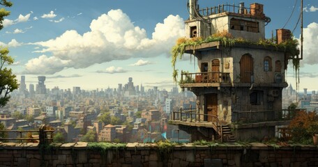A house with a view of  the city