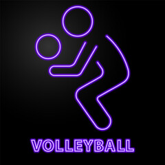 volleyball neon sign, modern glowing banner design, colorful modern design trend on black background. Vector illustration.