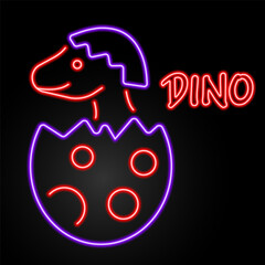 dino egg neon sign, modern glowing banner design, colorful modern design trend on black background. Vector illustration.