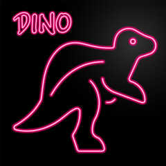 dinosaur neon sign, modern glowing banner design, colorful modern design trend on black background. Vector illustration.