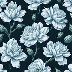 Pattern of lovely flowers, vintage style. Beautiful flowers on a dark background. Ornament for fabric and packaging design. Generative AI.