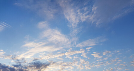Naklejka na ściany i meble Cool spring sky with white cloud, landscape background