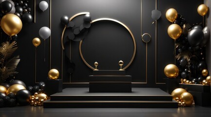 Black Friday Display Podium Product,Black And Gold Concept,Elegant Podium Decoration - obrazy, fototapety, plakaty