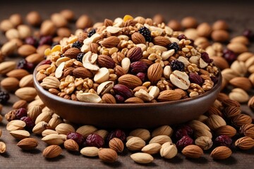 Mix of nuts and dry fruits isolated on transparent background. ai generative - obrazy, fototapety, plakaty