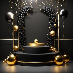 Obraz na płótnie Canvas Black Friday Display Podium Product,Black And Gold Concept,Elegant Podium Decoration