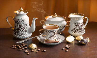 Sweets on the background of coffee still life