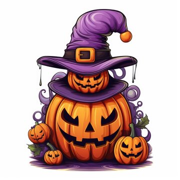 An image of a pumpkin in a Halloween style hat.