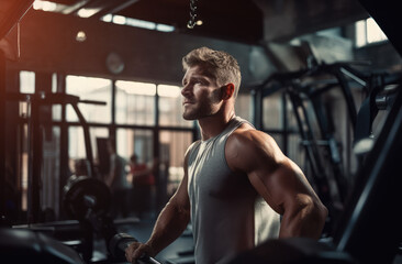 man working out on the rows in a gym