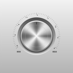 Volume knob. Round switch button. Audio dashboard. control. Realistic