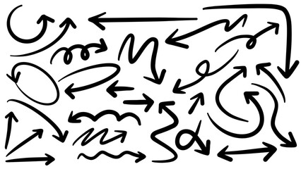 Set hand drawn arrows with squiggles to bring some fun to your artwork.