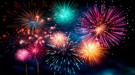 Beautiful sparkling color fireworks on a plain black background