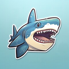 Free cartoon sticker shark swimming Generative AI
