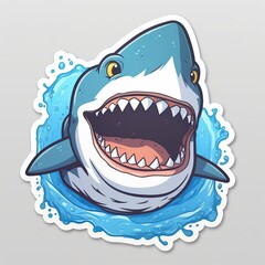 Free cartoon sticker shark swimming Generative AI