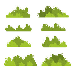 Set of green bush grass vector flat illustration 