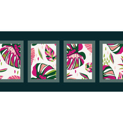 Tropical posters with abstract leaves. Art design for print, cover, wallpaper. Vector illustration.