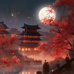 Obraz premium Background of Chinese Traditional Festival Mid-Autumn Festival,created with generative ai tecnology.