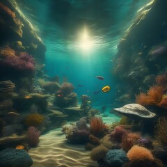 Fototapeta na wymiar A surreal underwater world with alien-like deep-sea creatures2
