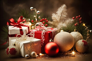 Fototapeta na wymiar Christmas greeting card design with various Christmas compositions