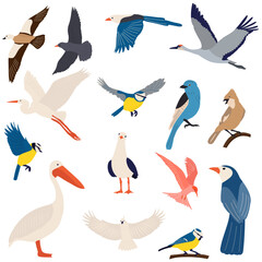set of birds on white background vector