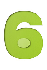 Green paper font number 6 isolated on transparent background.