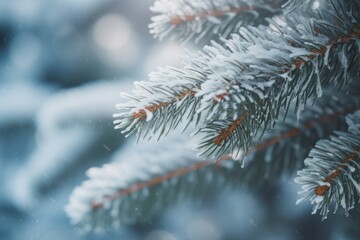Spruce branches pattern soft colorsб falling snow.