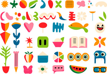 abstract shapes in doodle style on white background vector