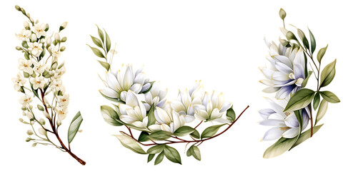 Watercolor Beautiful wedding wreath with Aquilegias vulgaris wildflowers and an element bundle