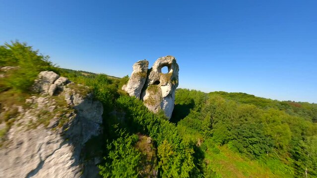 Amazing Jurassic highlands of limestone rocks in Poland by FPV drone.