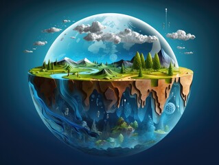 Ecocycle water cycle on planet earth concept Illustration 