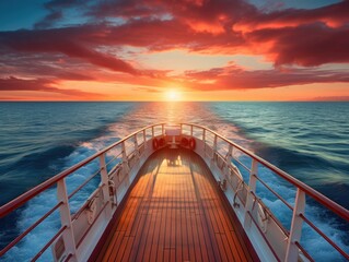 Beautiful sunset over the sea. View from a cruise ship - obrazy, fototapety, plakaty