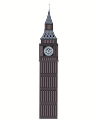 Vector Illustration of Big ben tower. London parliament square. Big ben icon tower. Isolated Landmark Big Ben and the clock.