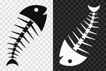 Fish bone silhouette icon, high quality vector glyph sign. Fish bone symbol isolated on dark and light transparent backgrounds.