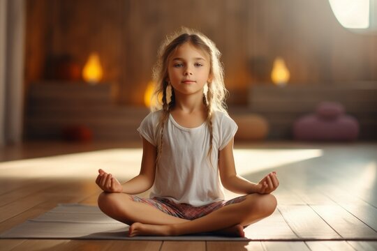Little girl yoga pose. Generate Ai
