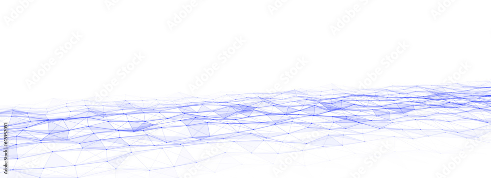 Fototapete Abstract technology wave of particles. Big data visualization. Vector background with motion dots and lines. Artificial intelligence.