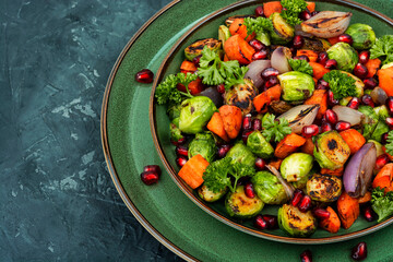Salad with fried vegetables, vegetarian food.