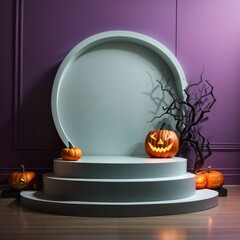Halloween Display Podium Product With Halloween Decoration