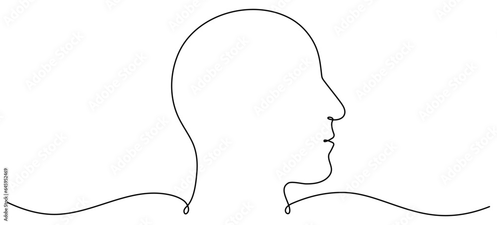 Poster continuous line drawing man head. male face linear empty frame. vector illustration isolated on whit