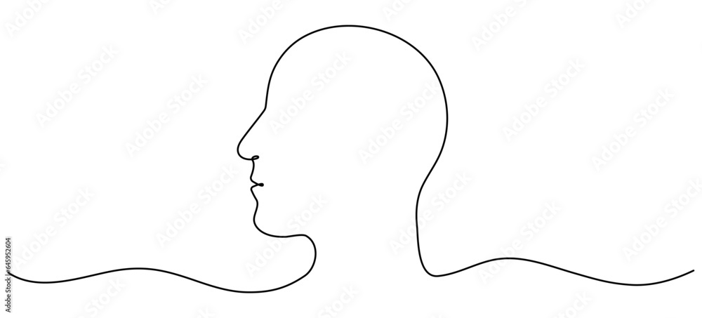 Poster continuous line drawing man head. male face linear empty frame. vector illustration isolated on whit