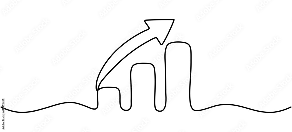 Poster arrow with growing graph continuous line drawn. vector illustration isolated on white.