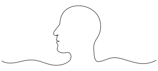 Continuous line drawing man head. Male face linear empty frame. Vector illustration isolated on white.