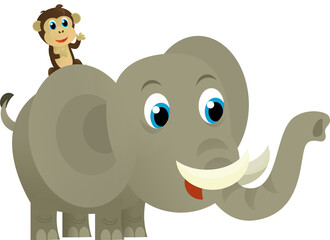 Cartoon wild animal happy young elephant on white background - illustration for the children