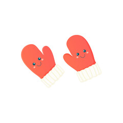 smiley face mittens, winter accessories. Vector illustration